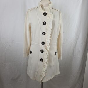 Patty Kim 100% Wool Jacket Coat Beige Ivory Womens Medium Boho Whimsy Victorian